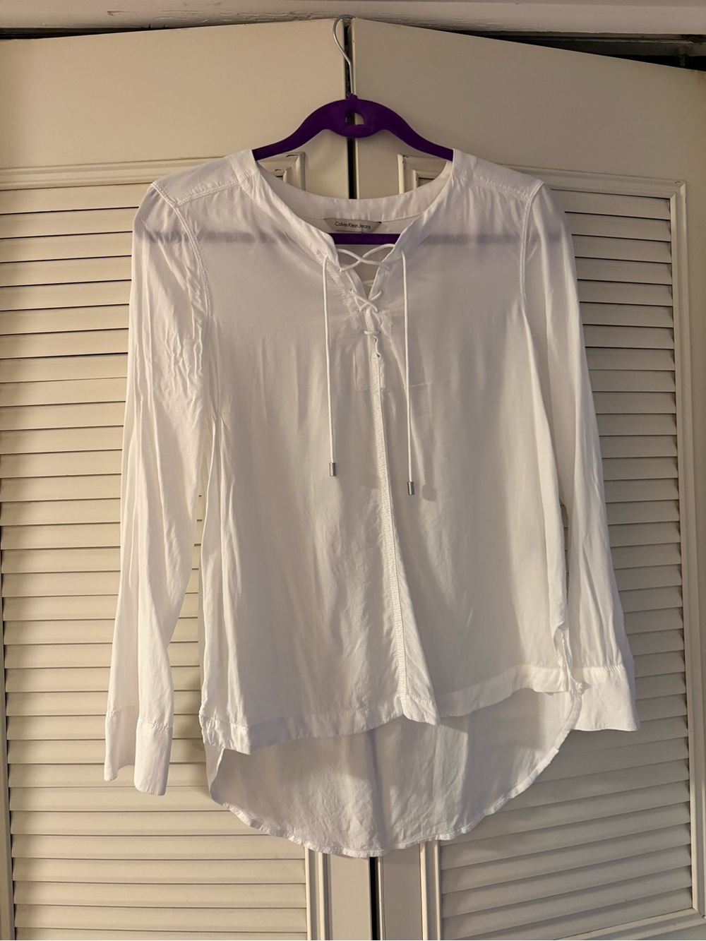 Calvin Klein White Lace-Up Long-Sleeve Women's Top Small